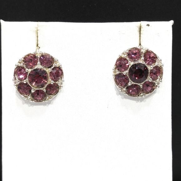Bogoff Purple Rhinestone Screw Back Earrings, Rhodium Plated, 1940s Vintage - Picture 10 of 10